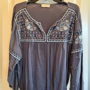 Lucky Brand Women's Blue Embroidered Blouse